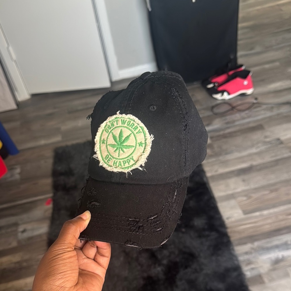 Black Distressed Cap with Green Patch